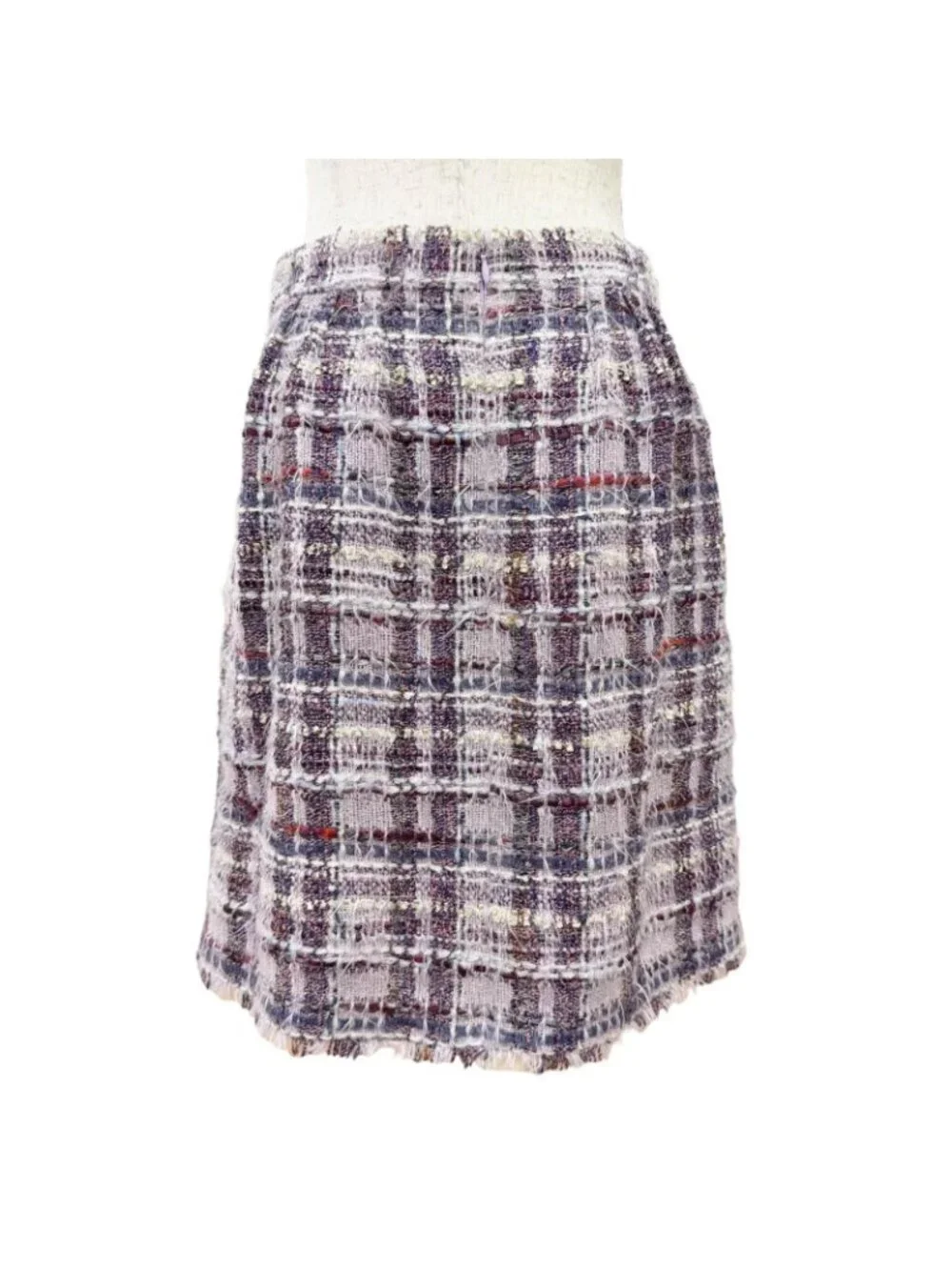 Chanel Coco Button Lame Thread Sequins Mohair Blend Tweed Skirt Purple 36